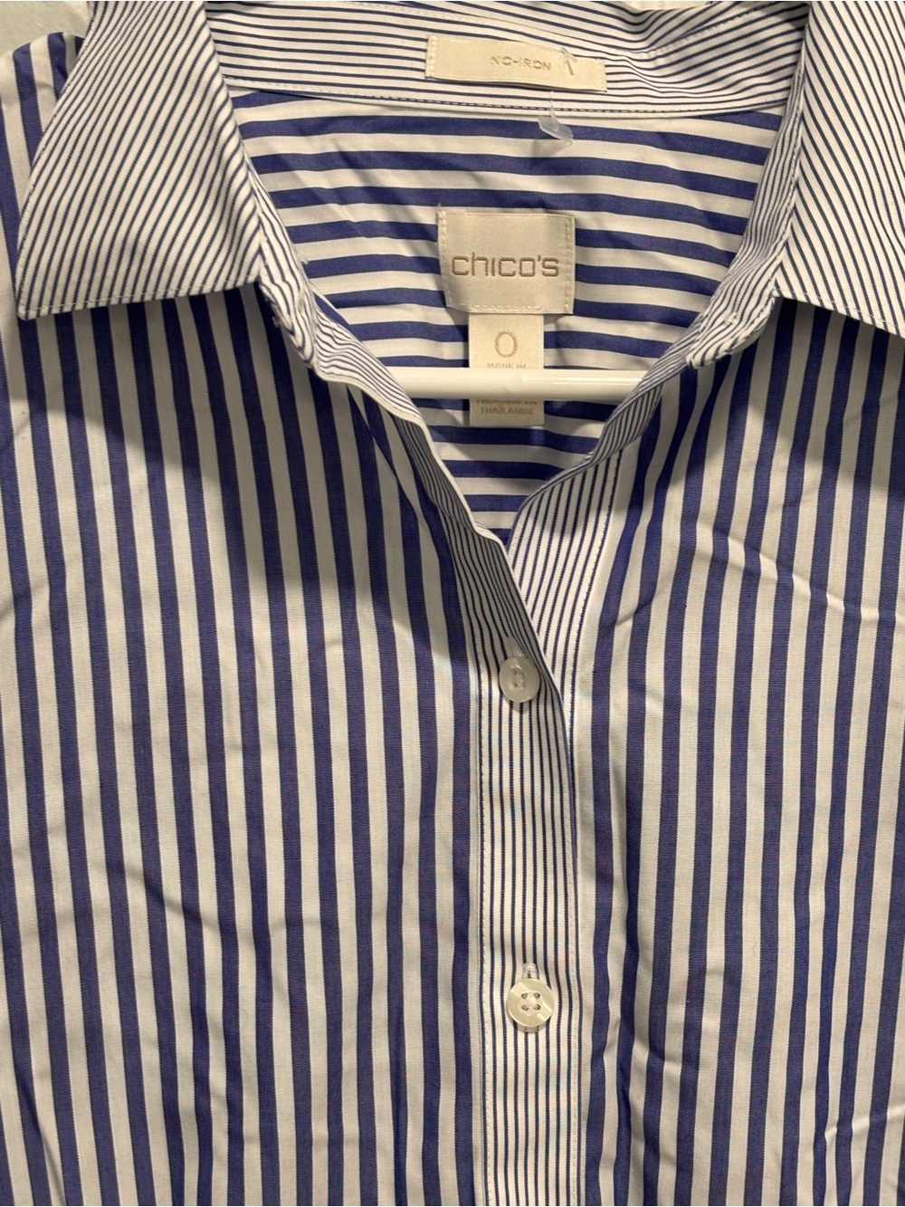 Chico's Navy and White Vertical Stripe Button-Down Shirt - Picture 4 of 10